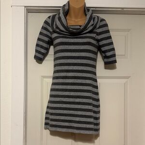 Takeout Charcoal and Light Gray Striped Cowl Neck Sweater